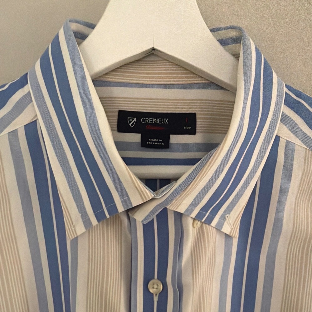 Cremieux Classics Mens Large Blue Tan White Striped Cotton Button Down Shirt L